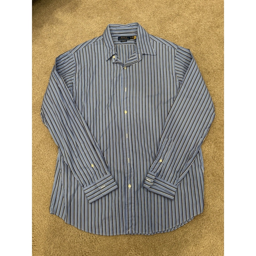 Polo Ralph Lauren Classic Fit Button Down Shirt Blue Striped Men's XL Cotton - Picture 2 of 8